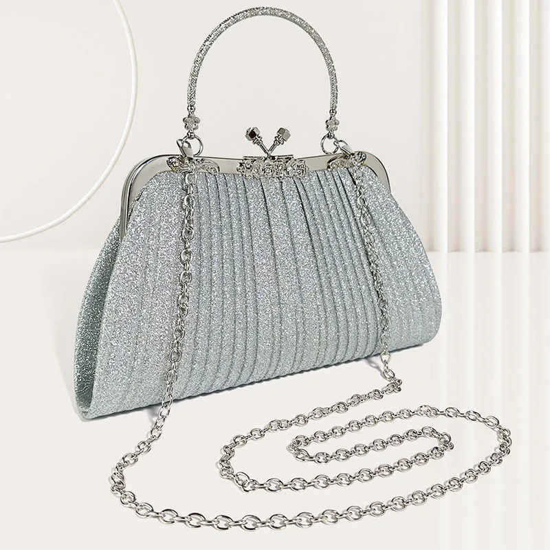 

Ladies Luxury Handbags Classic Retro Fold Evening Bags With Metal Handle Bridal Wedding Party Clutches For Women Banquet Handbag