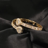 6 mm baguette cz heart cuff bangle micro paved bling cubic zirconia luxury wrist bracelets hip hop jewelry punk bangle