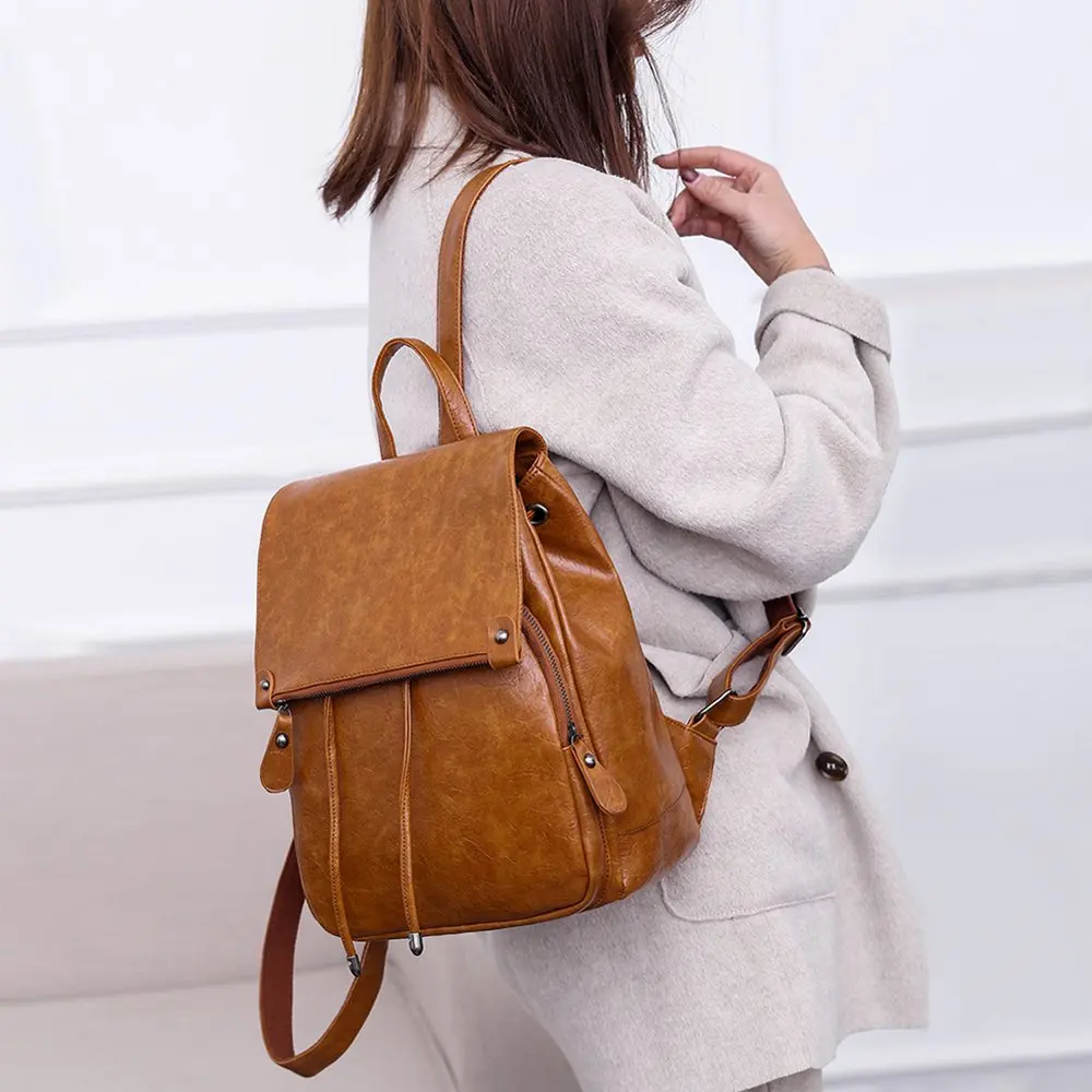 Women Purse Backpack Fashion Flap bag Reinforced Straps Travel PU Leather Rucksack