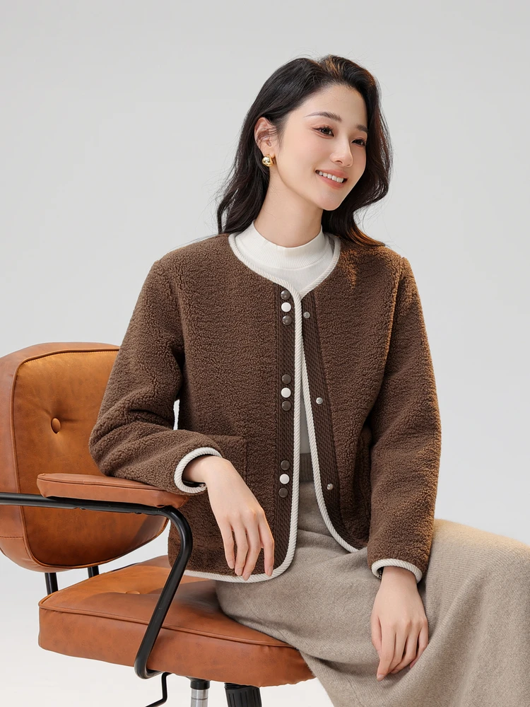 Snow Flng 2024 осенняя новая женская короткая верхняя одежда с круглым вырезом мягкая