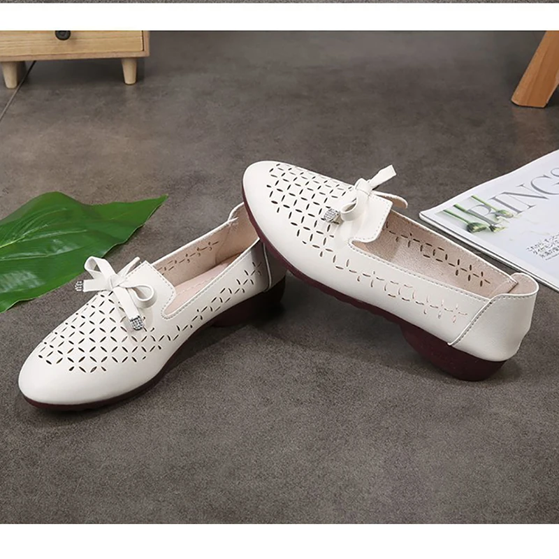 2022 New Fashion Flat Shoes Women Summer Hollow Out Casual Loafers Bow Shallow Female Non-slip Outdoor Flats Mocasines luxe