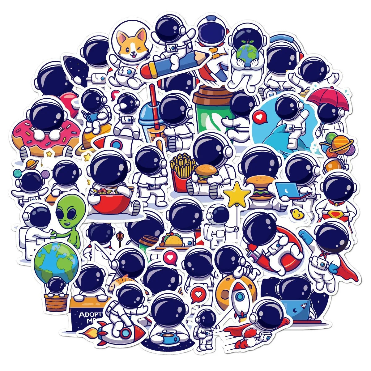 

50 Sheets Ins Astronaut Stickers Cartoon Doodle Moon Rocket Universe Luggage Computer Sticker Student Scrapbook Journal Stickers