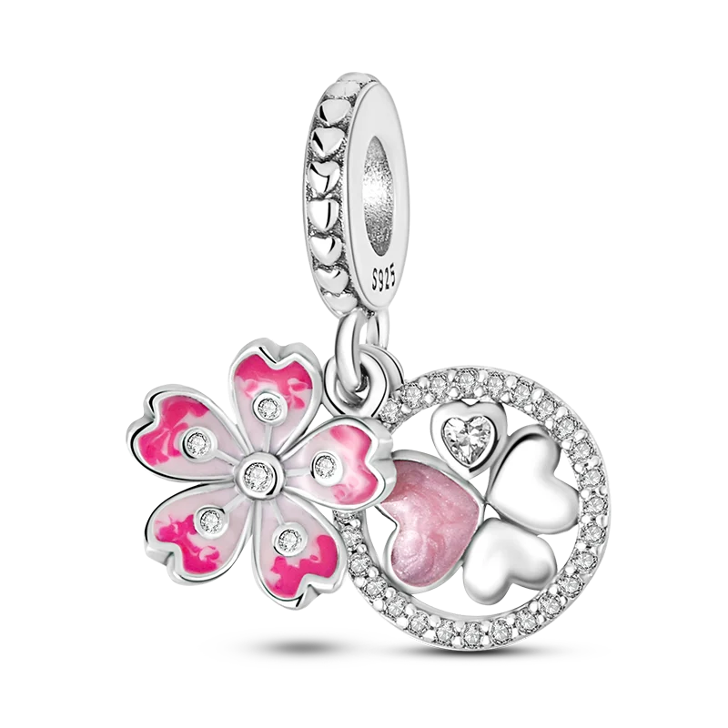 Cute Pink Girl Heart Pendant Beads Fit 