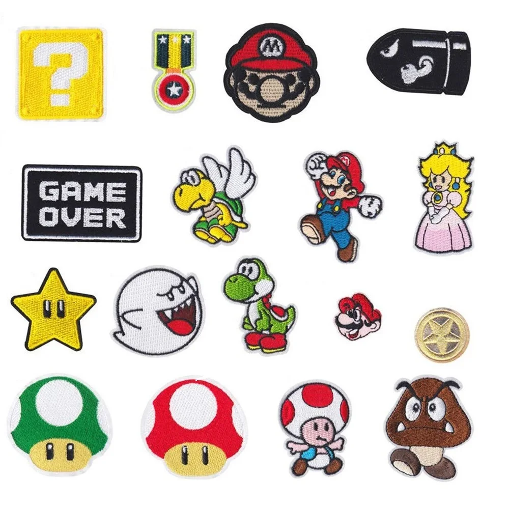 

17Pcs Super Retro Game Character Icon Ironing Patches Iron Child Clothes Bros Princess Turtle DIY Backpack Applique Accessories