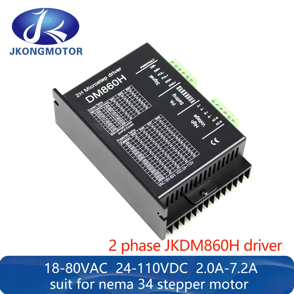 Драйвер шагового двигателя Jkongmotor JKDM860H Nema 34 DM860H 18-80VAC 24-110VDC 2-7.2A для шагового двигателя NEMA 34