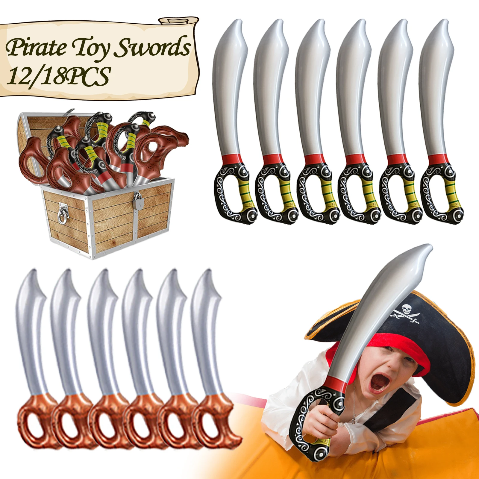

12/18PCS Pirate Birthday Party Inflatable Swords Cosplay Birthday Party Favors Halloween Costume Accessories Stage Props