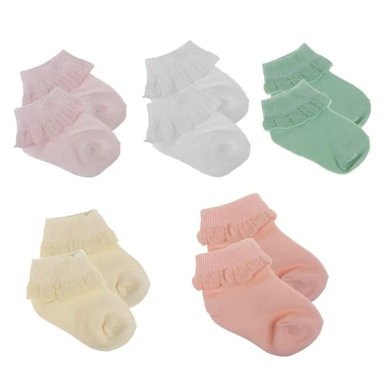 

Toddler Infant Baby Girls Elastic Socks with Ruffled Lace Ribbed Knit Solid Color Non-slip Skin-friendly Stockings 0-1y