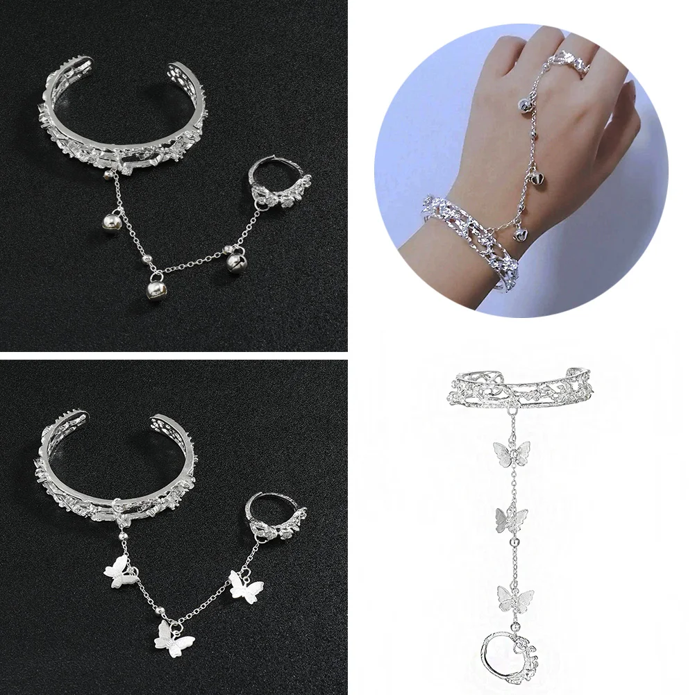 

2022 New Design Silver Star Butterfly Bracelet For Women Fashion Connected Finger Bracelet On Hand Female Ring Boho Jewelry