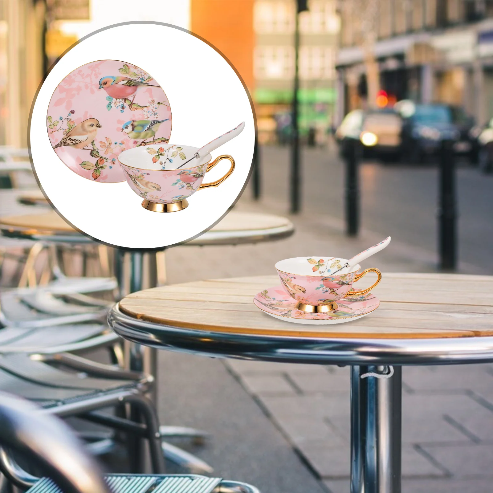 

1 Set Practical Ceramic Coffee Cup Coffee Spoon Saucer Kit (Assorted Color)