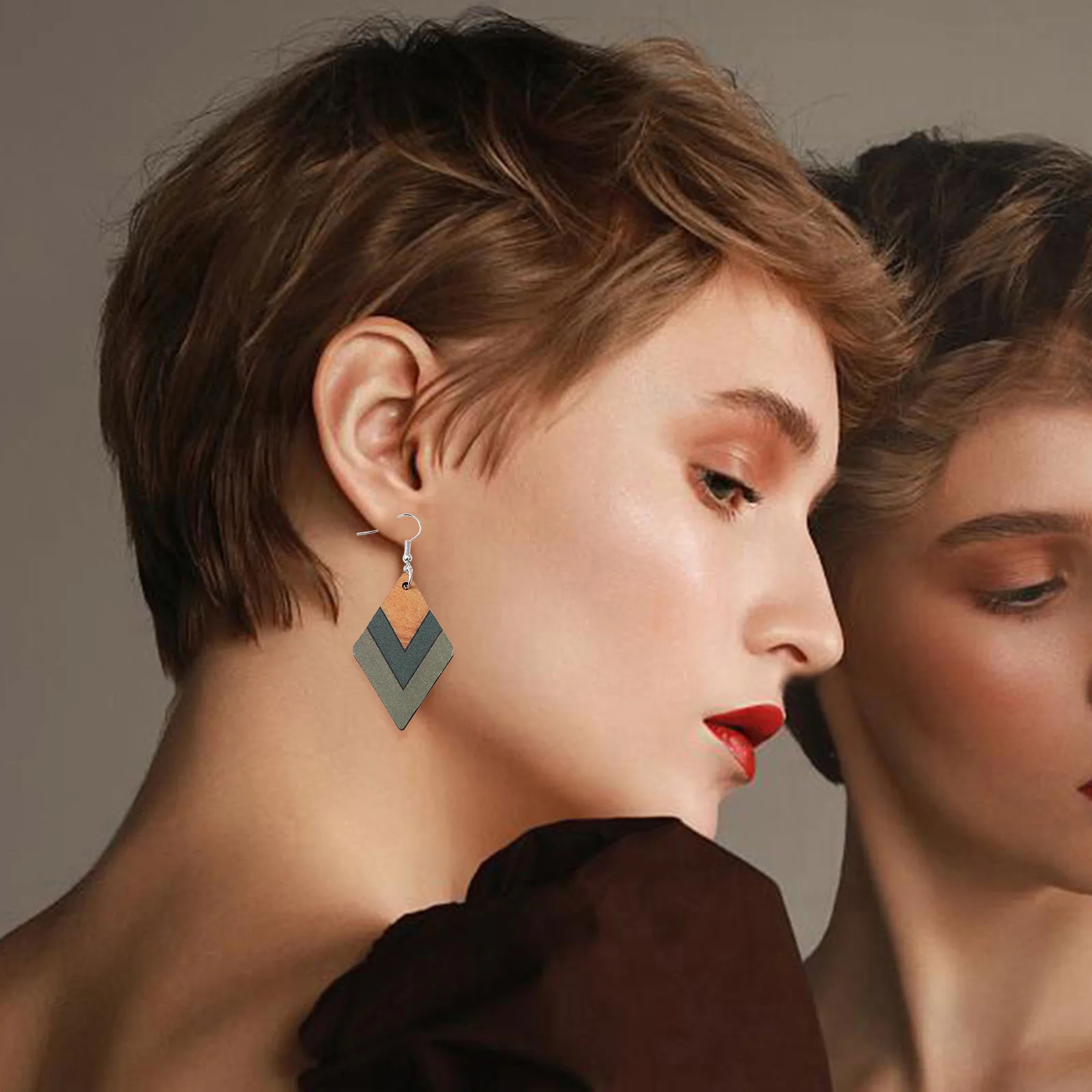 Деревянные Серьги С Градиентом Кленового Листа Двусторонние Носимые Украшения