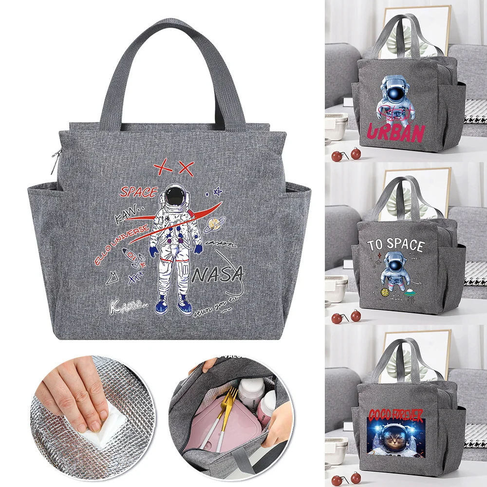 

Insulated Lunch Bag for Women Cooler Bag Thermal Bag Portable Lunch Box Large Capacity Tote Food Picnic Bags astronaut Pattern