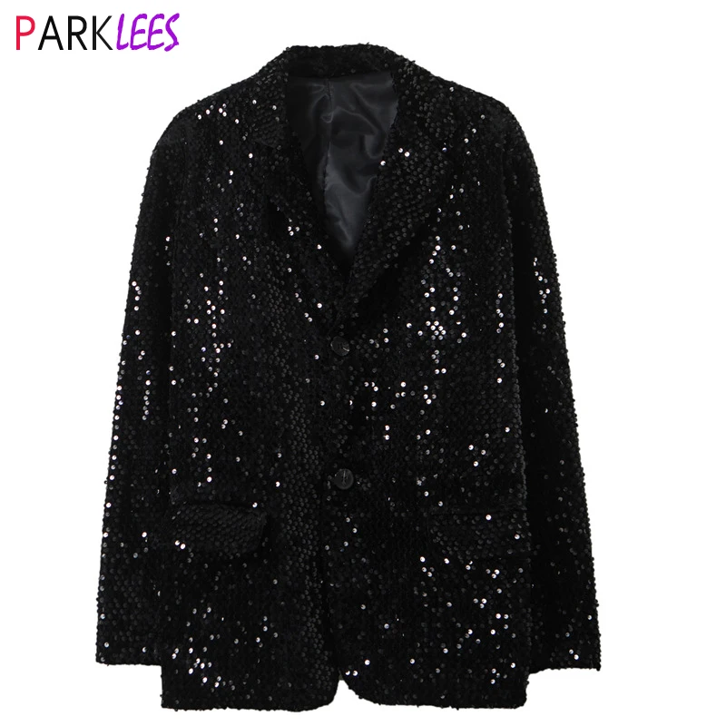 

Shiny Black Sequin Glitter Embellished Blazer Jacket Men Nightclub Prom Suit Blazers Men Costume Homme Stage Clothes For singers