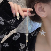 trendy gold plated diamond star long stud earrings asymmetric earrings for women fashion new tassel earrings jewelry