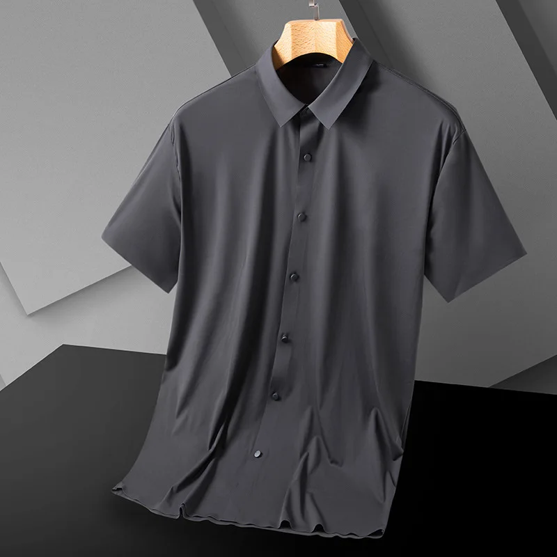New seamless non-iron elastic high-end men's short-sleeved shirt four-way elastic business silky daily all-match men's shirt top