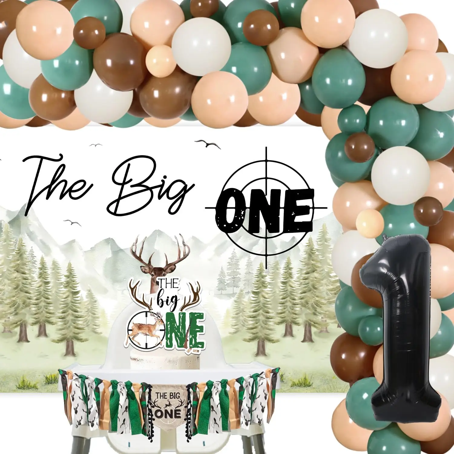 Kreatwow The Big One Deer украшения для первого дня рождения тема охоты на оленей лесной фон