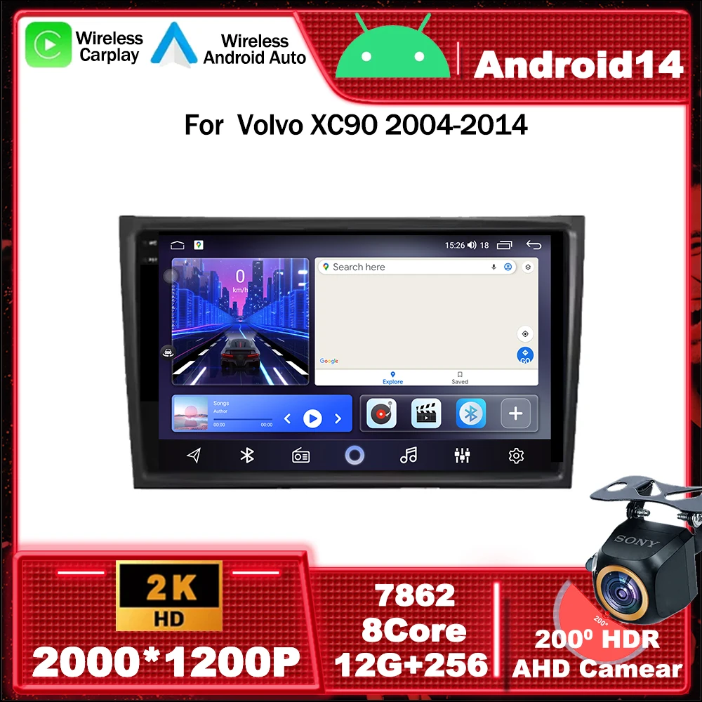 Android 14 для Volvo XC90 2004-2014 автомобильное радио мультимедийный видеоплеер навигация