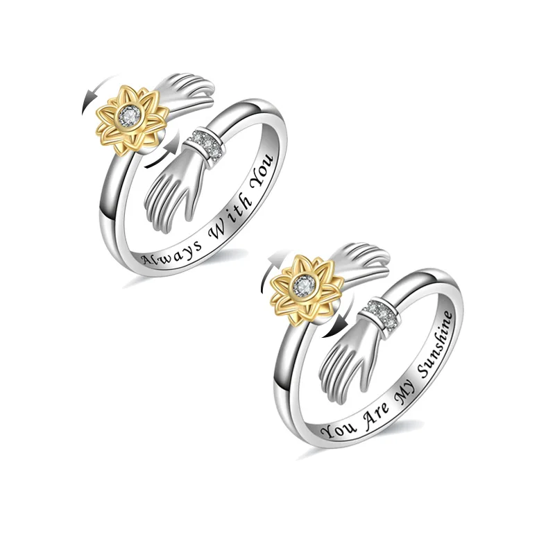 

Adjustable Sunflower Rotating Ring Spin Ring Hands Embrace Zircon Women Gifts