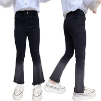 black teen girls slim jeans korean style mid waist all match denim pants spring autumn kids flare jeans trousers teenage clothes