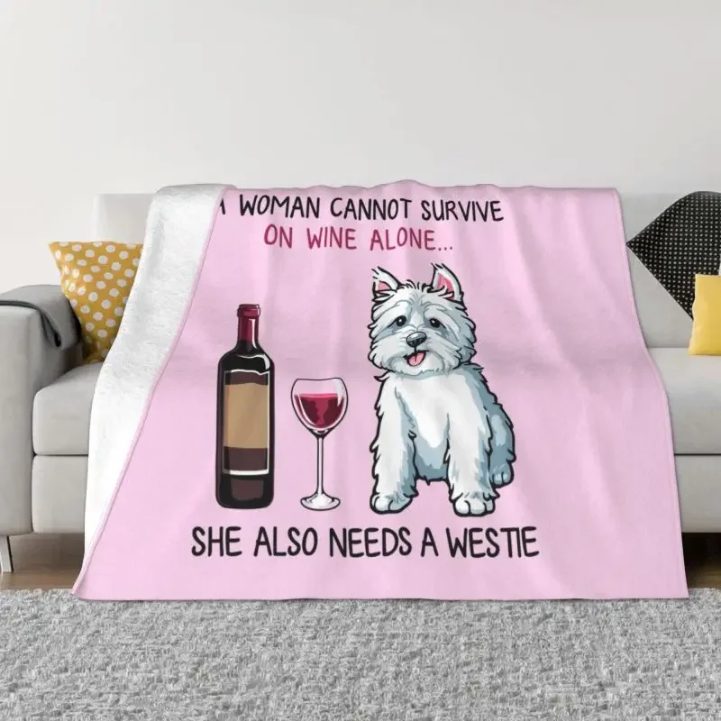 

Забавные мультяшные одеяла Westie с изображением собаки и вина, дышащее Фланелевое осеннее одеяло West Highland White Terrier для дивана, домашней кровати