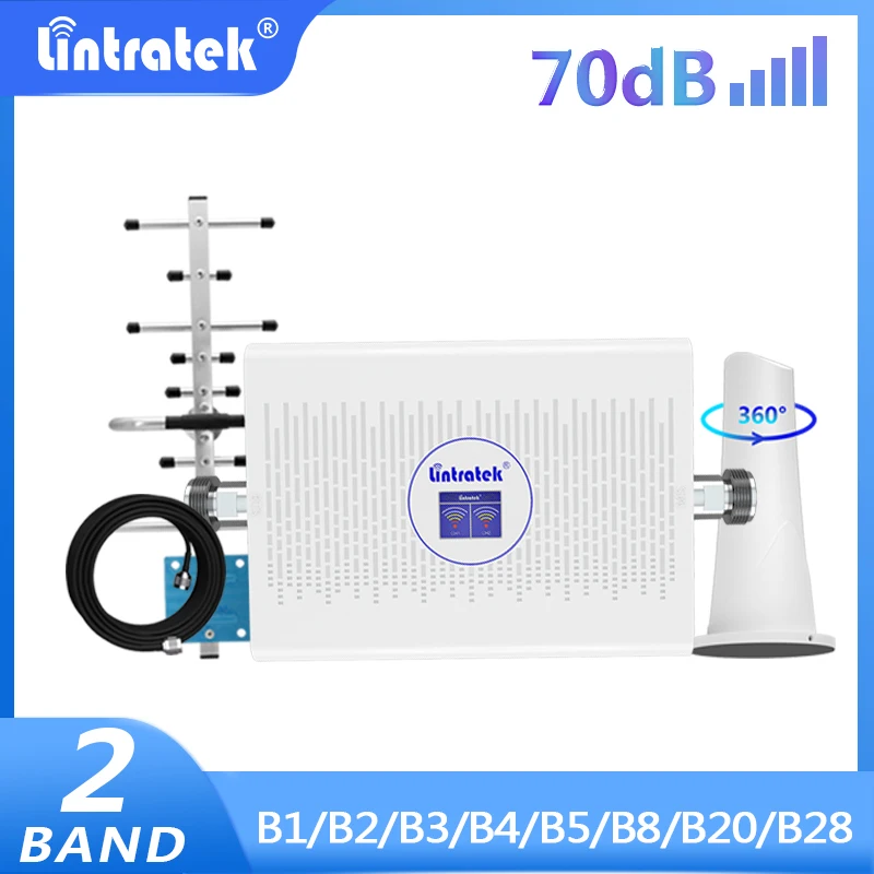 Lintratek 2 Band Cellular Amplifier 850 900 1800 2100 MHz AWS 1700 PCS 1900 LTE 2G 3G 4G Signal Booster AGC Mobile Repeater