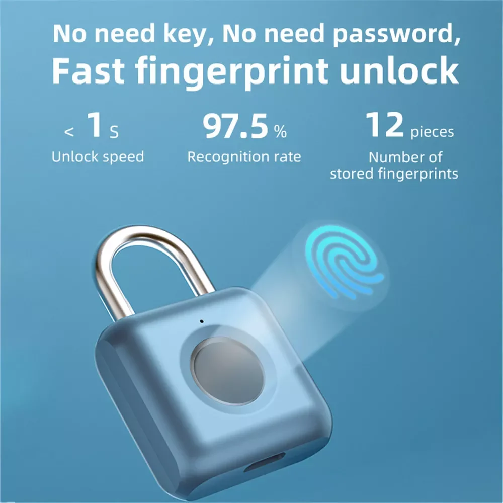 

Smart Padlock Quick Unlock Keyless USB Rechargeable Door Fingerprint Lock USB Keyless Fingerprint lock For Luggage Case