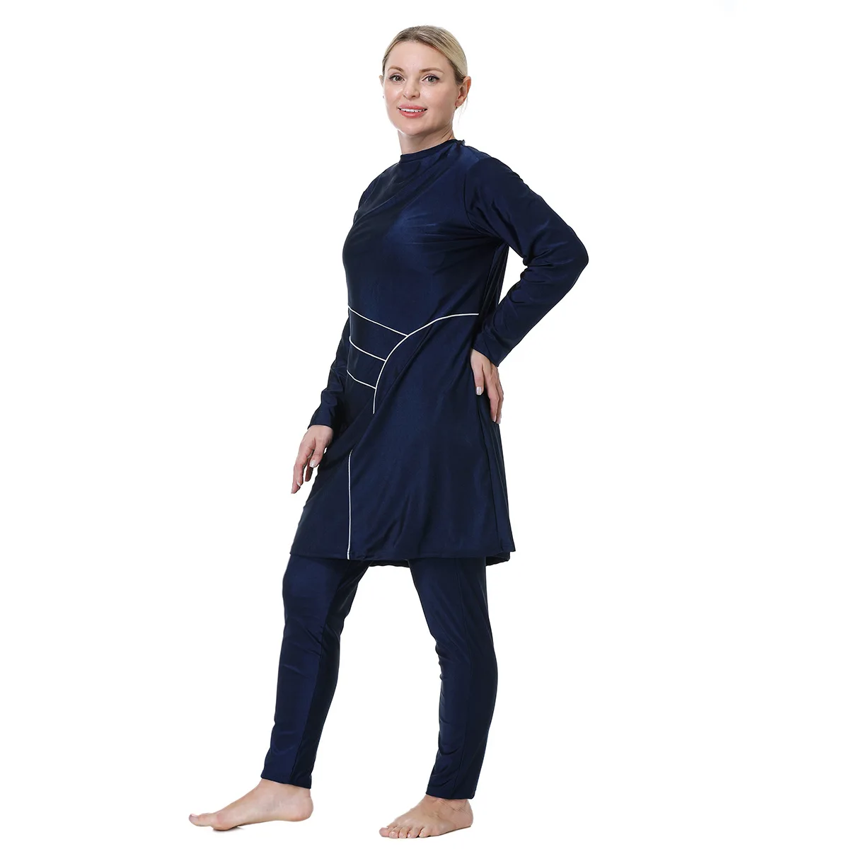 Islam Women Loose Swimsuits 3 Pieces Set Round Collar Arabic Girl's Swimming Suit Bubai Saudi Black Bathing Beach Wear