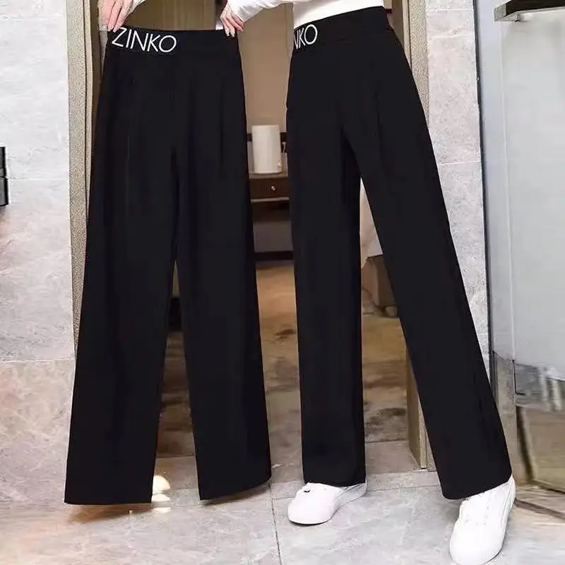 Summer New Korean High Waist Straight Loose Casual Pants Letter Wide Leg Pants Women Thin Ice Silk Pants woman pants