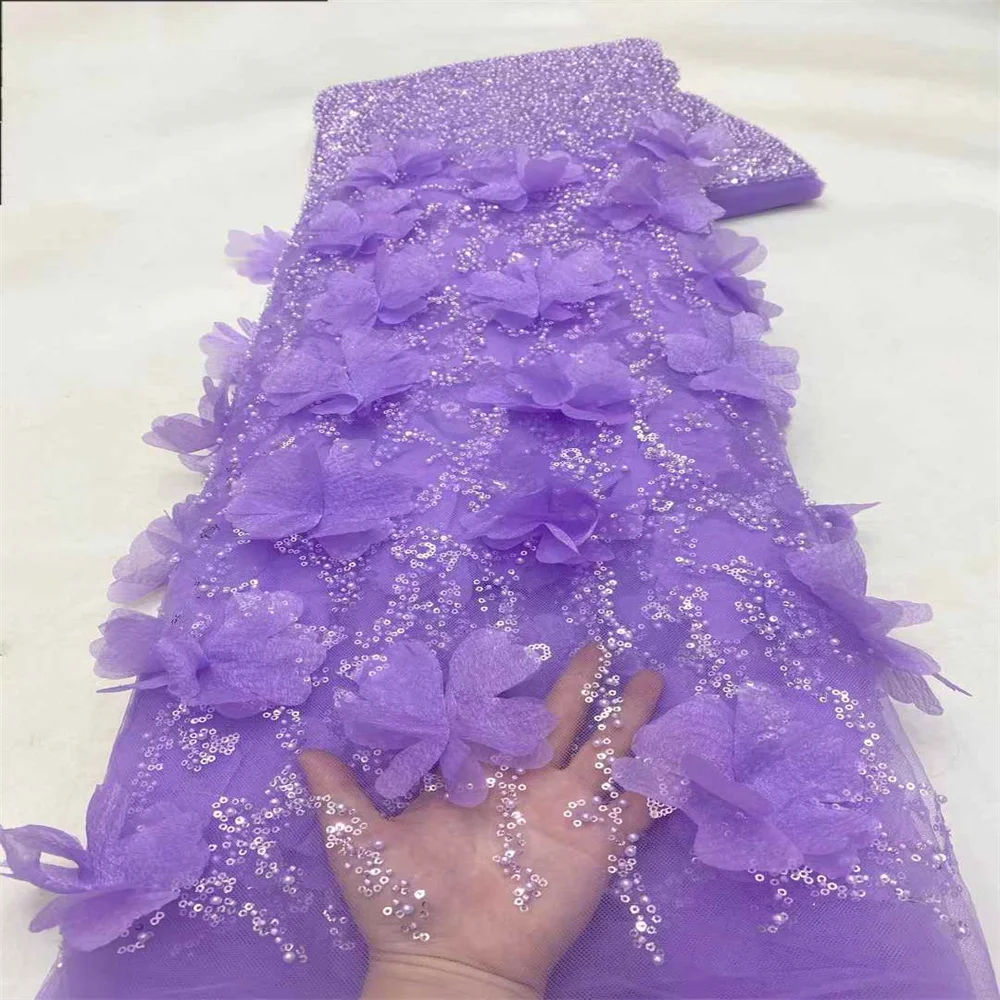 Роскошная 3D Цветочная африканская кружевная ткань 2024 блесток бусины вышивка