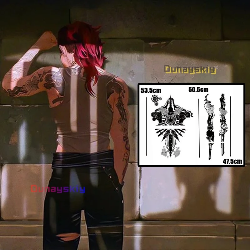 Игра LoL Arcane 2 Vi Косплей Костюм Дорсальная татуировка наклейка 47-53 см