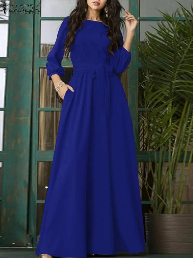 

ZANZEA повседневные свободные длинные платья макси 2022 винтажное летнее однотонное платье с коротким рукавом женский элегантный вечерний сара...