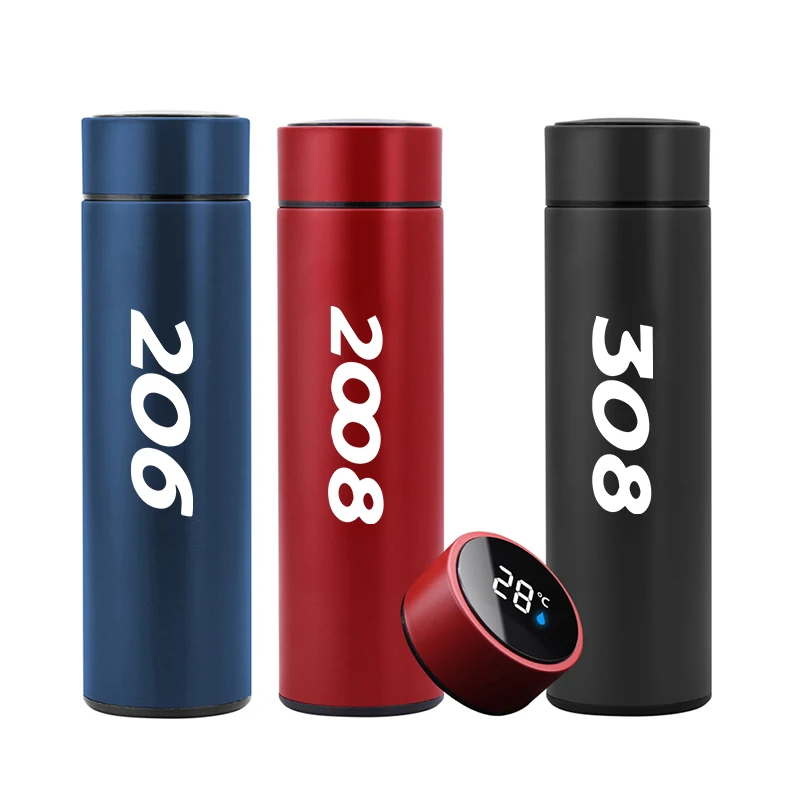 

Temperature Display Portable Stainless Steel Thermo Mug for Peugeot 106 107 206 207 208 306 307 308 407 508 2008 3008 4008 5008