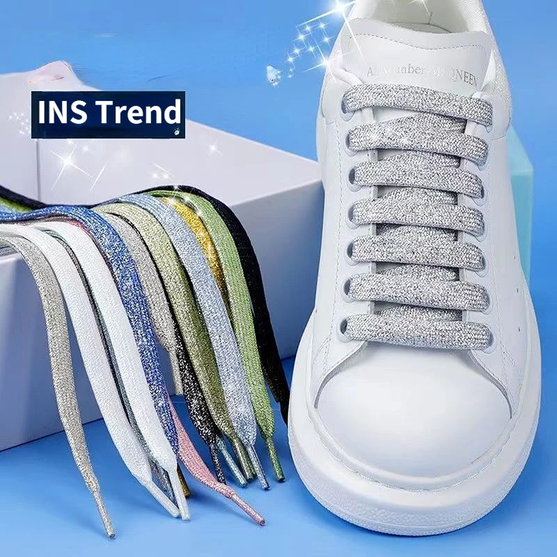 1Pair Fashion Colorful Flat Shoelaces for Athletic Running Sneakers Shoes Boot Strings Glitter Shoe Laces