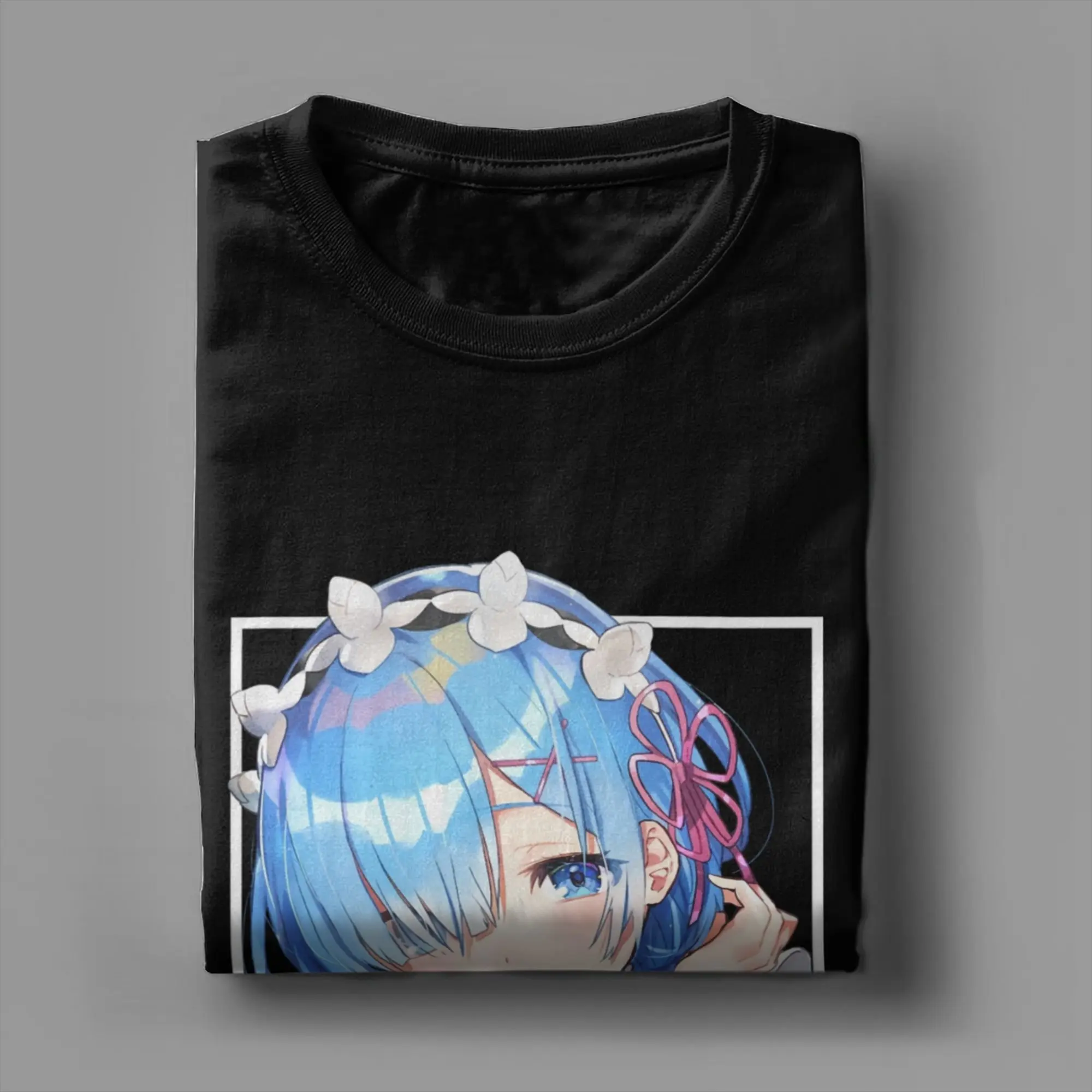 Фото Мужская футболка Rezero Rem Re:Life in A Different World From Zero Ram, винтажная хлопковая футболка с круглым вырезом, с графическим принтом №3