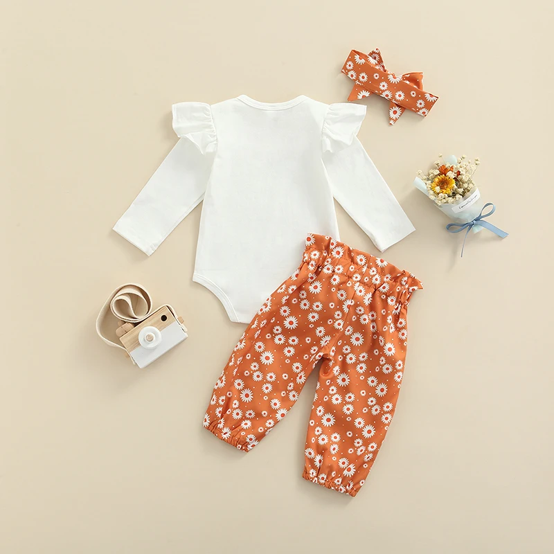 Autumn Winter 0-18M Newborn Infant Baby Girl 3pcs Clothes Set Kids Girls Romper+Long Pants+Headband Outfits Clothing Set