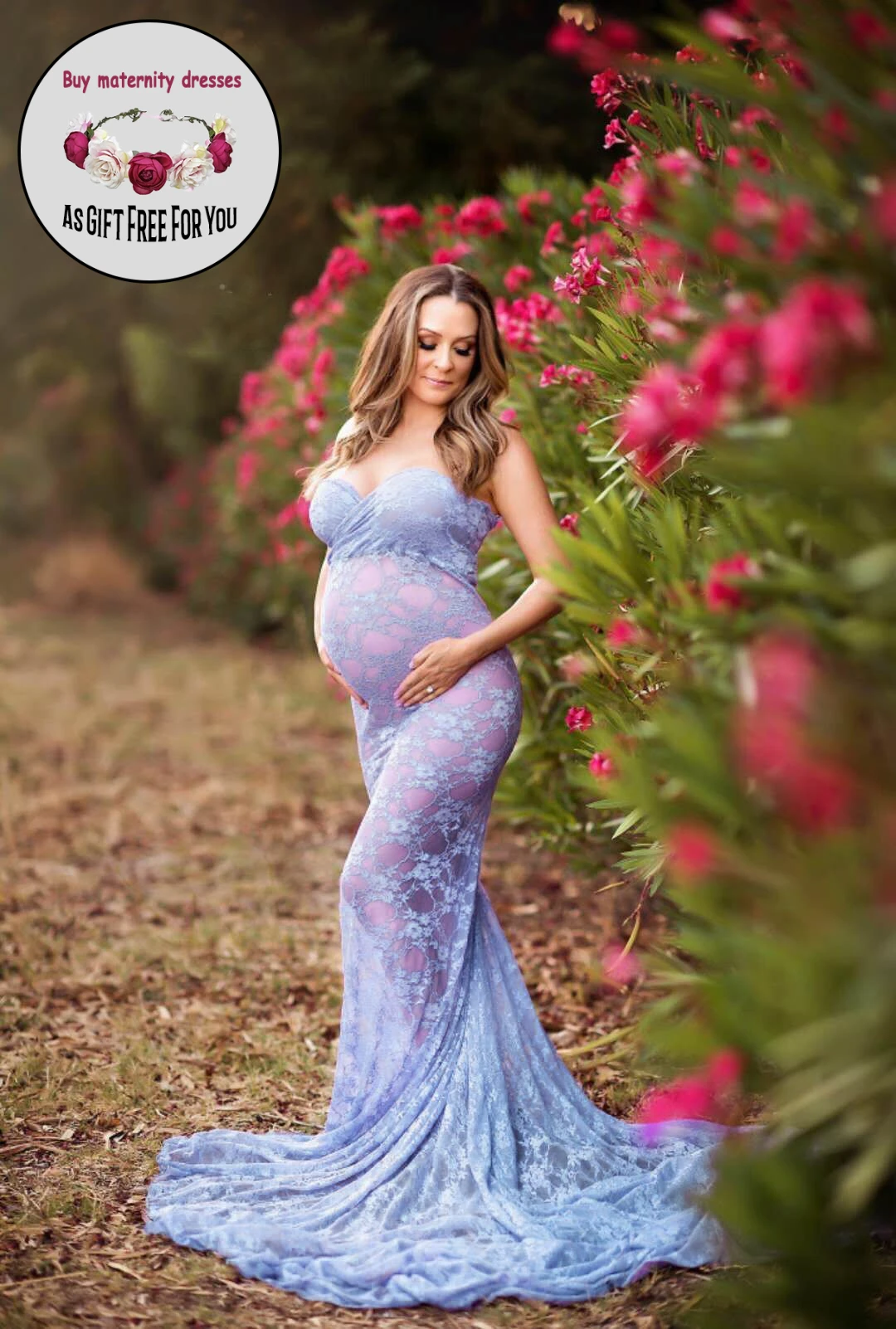 

Women Spaghetti Maternity Dresses Shoulderless Sexy Lace long Maxi Gown maternity dress for photography