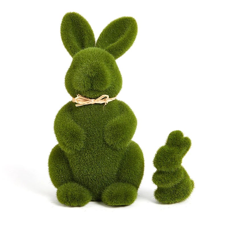 

Easter Moss Rabbit Statue Artificial Turf Grass Bunny Handmade Animal Figurines Ornament Spring Table Garden Decorations