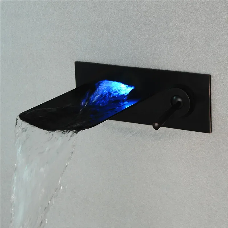 

Black Hot and Cold Glass Copper Wall-Mounted Waterfall Bathtub Faucet Concealed Bathroom Basin Faucet