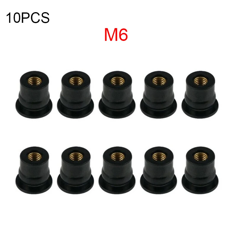 

10 шт. M4 / M5 / M6 аксессуары для резиновых скважин мотоцикла крепежные элементы украшение Мотоцикла модифицированное лобовое стекло латунная резиновая гайка