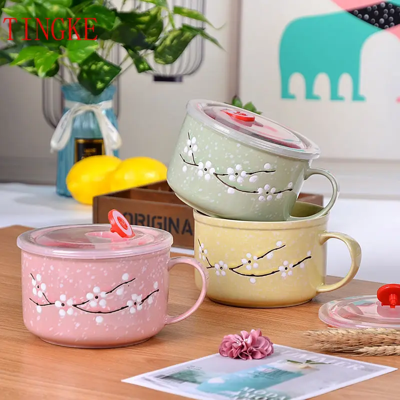 

Nordic minimalist ceramic instant noodle bowl with lid household bowl microwave soup bowl dormitory rice bowl large tableware