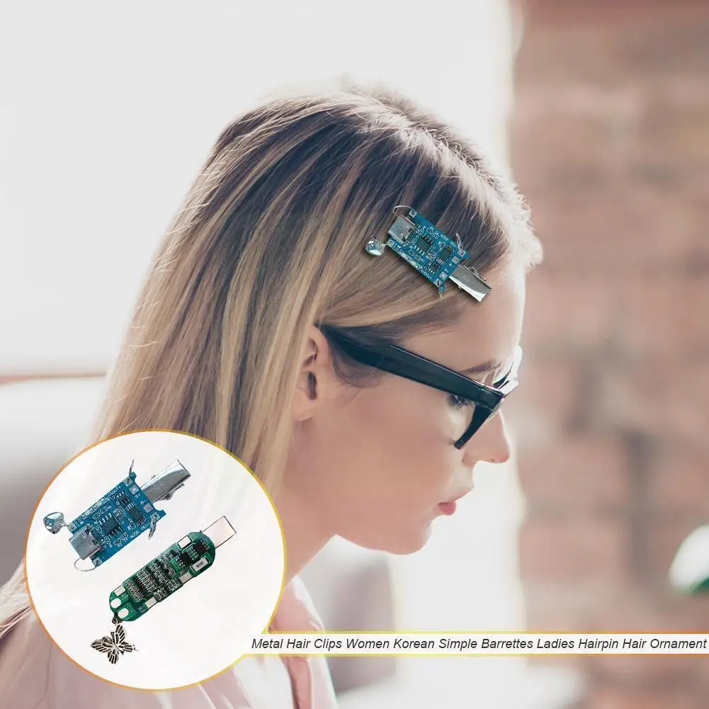 

Hip Hop Chip Electronic Love Heart Hair Clip Hairpin For Women Girls Futuristic Punk Hacker Hair Access W1h3