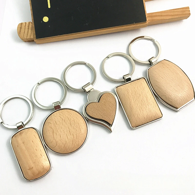 Metal Wood Keychain Heart Shaped Wooden Key Ring Engrave Custom Keyring Personalized Lettering Blanks DIY Factory Wholesale Bulk