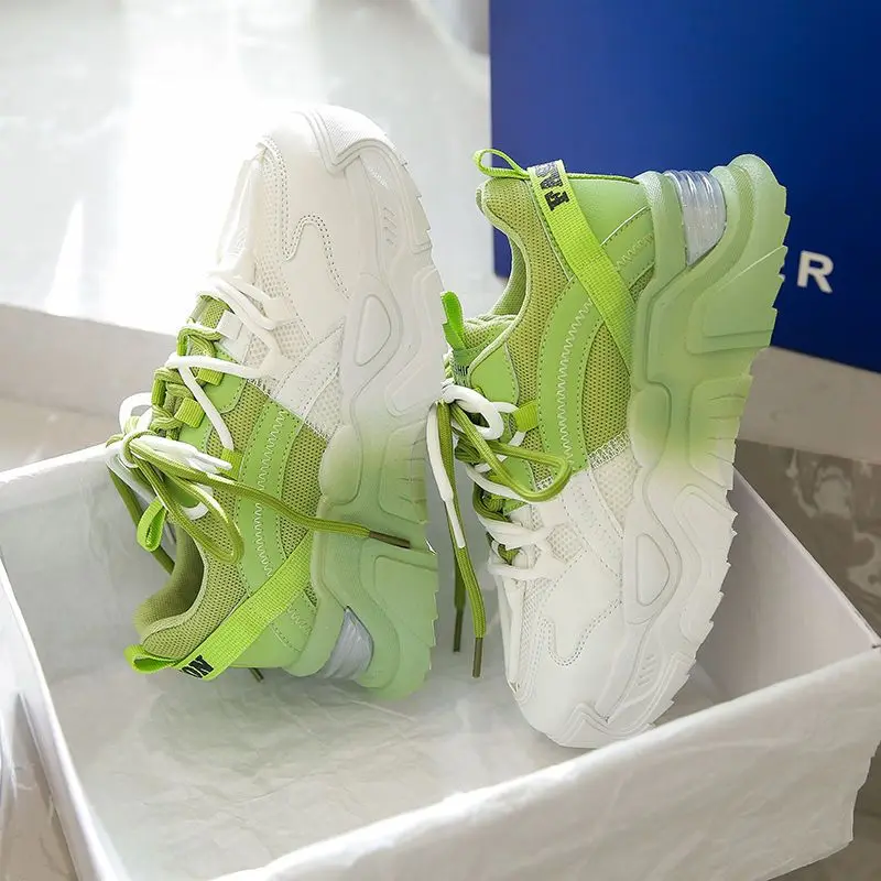 SHANPA Gradient Color Chunky Sneakers Women Summer Mesh Casual Fashion Breathable Sports Shoes Platform Height Increasing Shoes