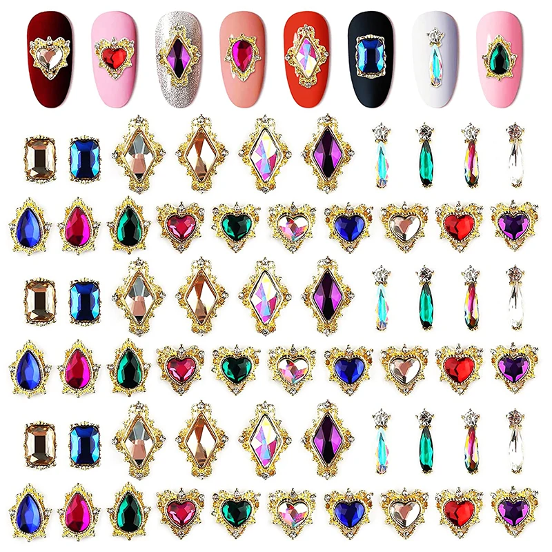 50pcs Alloy Nail Art Heart Rhinestones Diamods 3D Alloy Charm Nail Decorations Jewelry Gems Mix Crystal Nail Art Accessories