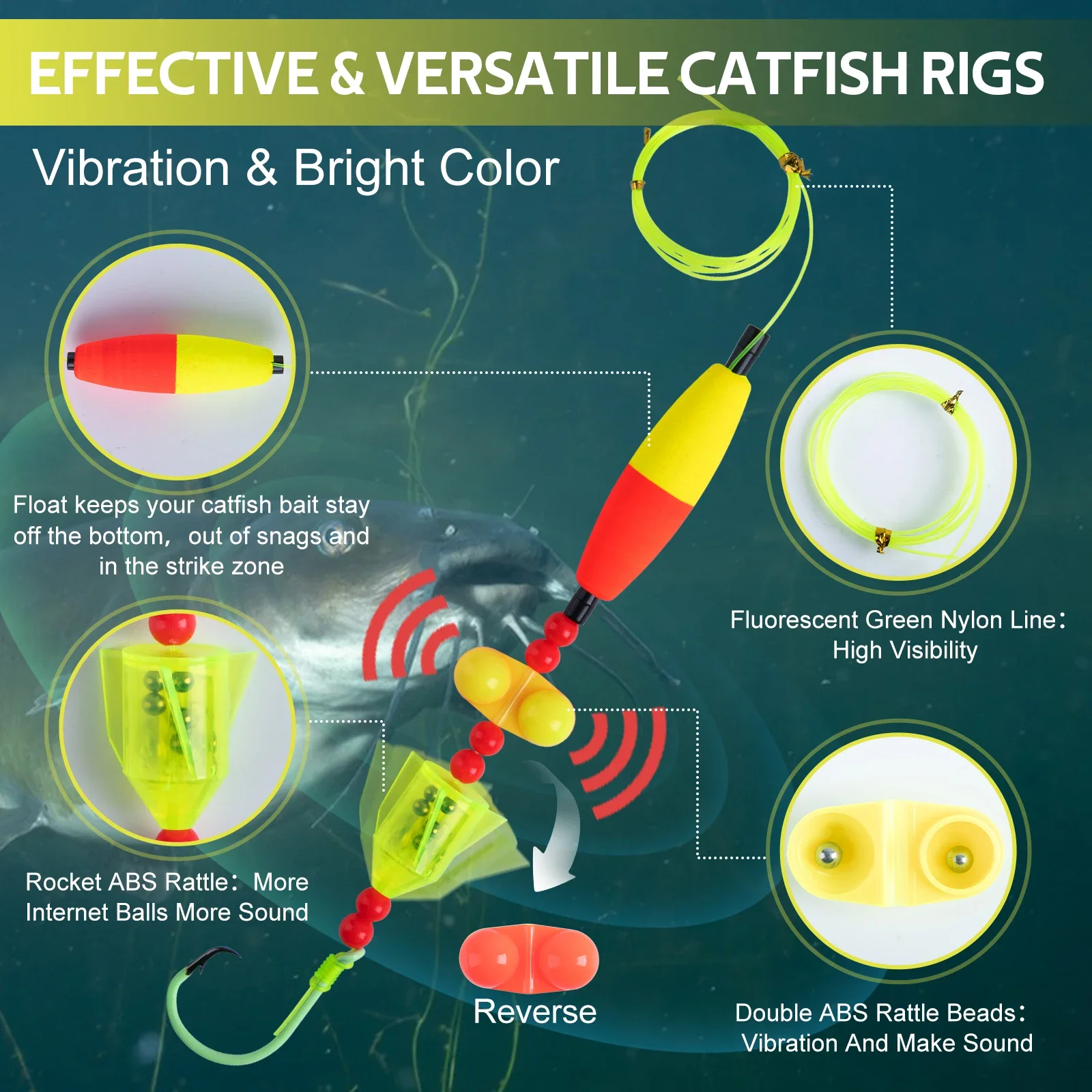 Unyle Fishing Rig 5 упаковок погремушки для сома с двойными бусинами-погремушками из