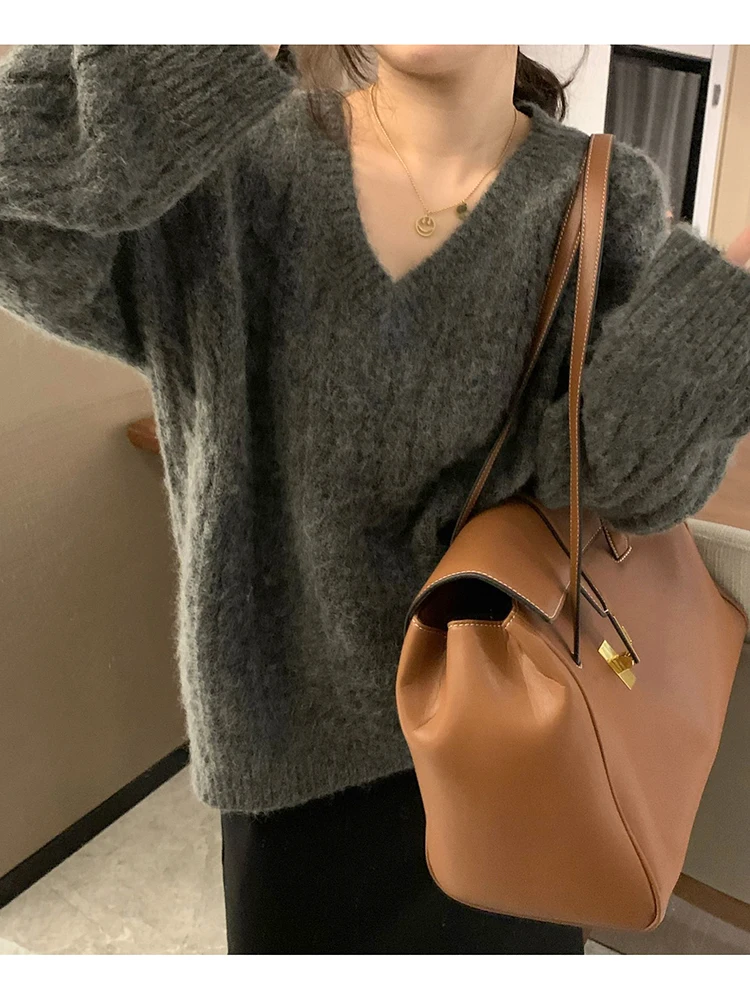 Высококачественный серый свитер во французском стиле женский осенне-зимний