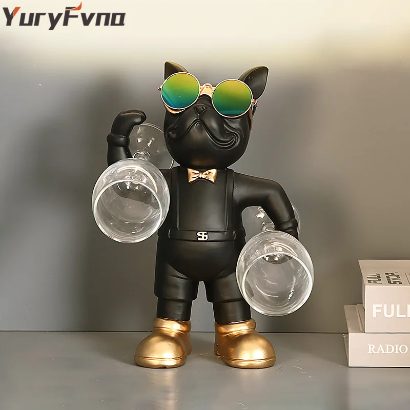 YuryFvna French Bulldog Wine Rack Decoration  Wine Holder Dog Butler Bottle Seat Design Statue Table Resin Decoration Sculpture
