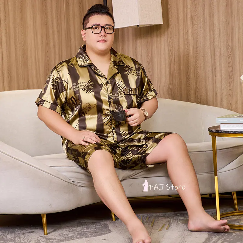 Pajamas Mans Silk  Plus Size man Pajama set 7XL Sleepwear Short Sleeved Homewear Leisure Nightwear Loyal Pjs Men Home Clothing