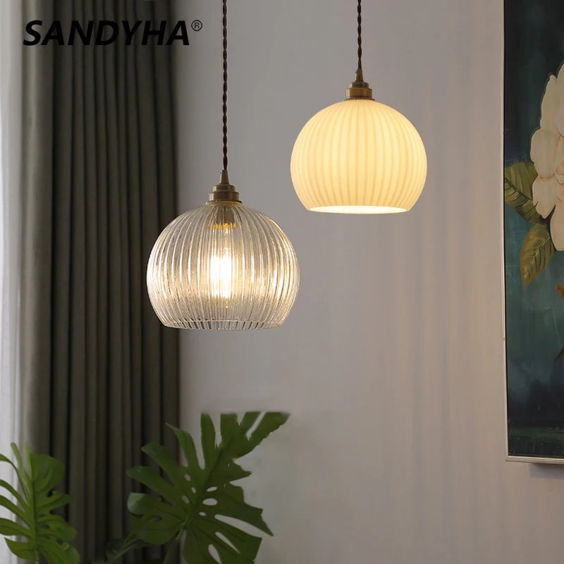 

SANDYHA Pendant Light Simple Glass Lampshade Led Lamp for Living Dining Room Table Nordic Home Decor Hanging Small Chandeliers