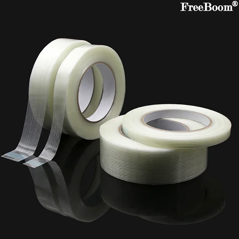 50 м/рулон, прочная лента из стекловолокна, промышленная обвязочная упаковка, фиксированное уплотнение, прозрачная полосатая односторонняя клейкая лента