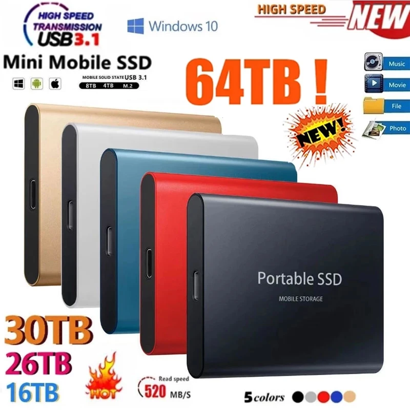 

Внешний жесткий диск, 64 ТБ, USB 3,0, 2,5 дюйма, 8 ТБ, 6 Тб